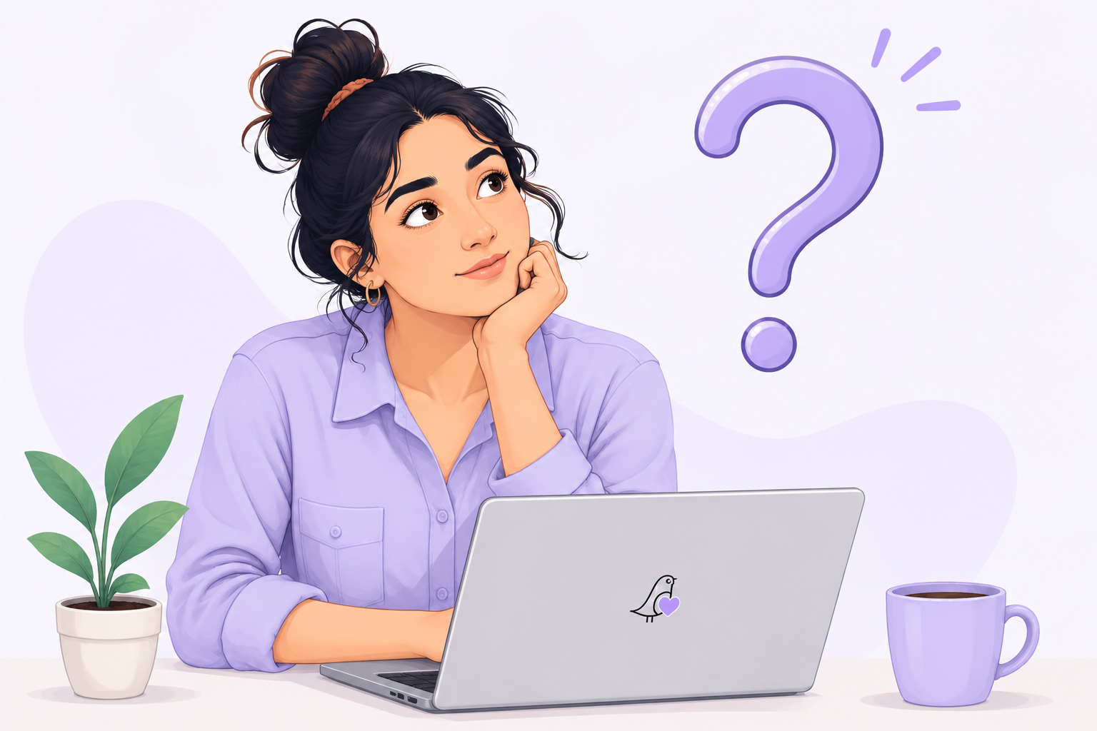 A thoughtful founder looking at a question mark.